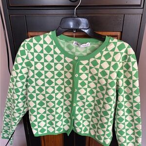 Zara Green and Cream Patterned Cardigan